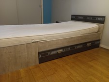 Lit fonctionnel avec rangement 90 x 190 cm en pin massif