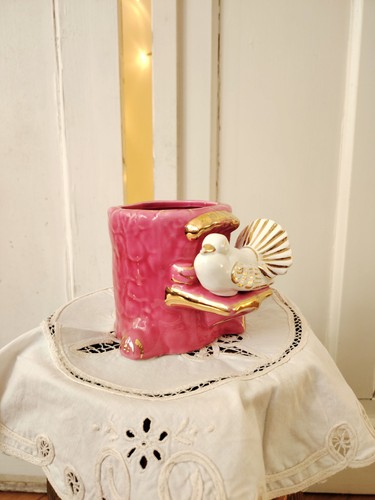 Cache pot faïence rose oiseau - cache-pot,