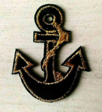 Patch écusson ancre marine noir doré  bateau thermocollant 4,5 x 5,5 cm