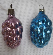 Russian Soviet Christmas Glass Ornaments 2pc Grape Bunch Blue Purple Виноград
