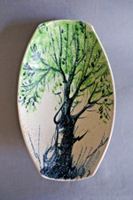 Coupe en céramique émaillée à décor d'un olivier signée Italie Vintage