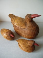 Lot 3 boites oiseaux cane en osier tressé de 30 cm et 17,5 cm