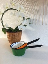 19 ⚜️ Deux Anciennes Casseroles Émaillées Orange & Vert Vintage Authentique