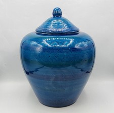 Grand pot couvert céramique émaillée Rimini Blu Aldo Londi Bitossi Italie XXème