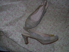 pomares vasquez chaussures escarpins dorés reflet argent super etat 38 ideal sor