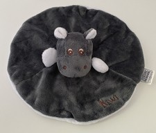 5579?Doudou Rond plat Mouchoir Hippopotame Zoo Parc Beauval Blanc Gris Noir
