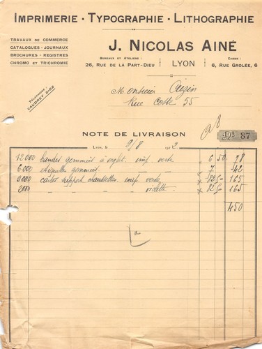 Facture 1922 imprimerie - , j