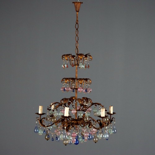 Lustre ancien verre fer doré - ancien,