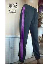 PANTALON JOGGING  ADIDAS GRIS AUX 3 BANDES ROSE T 36/38 NEUF