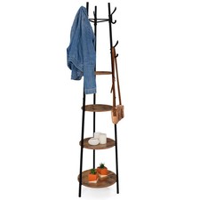 Porte-manteau trépied TONIO design industriel étagères rondes 6 crochets