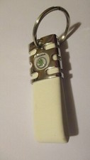 Porte clé, années 2000, SKODA cuir blanc et métal, Concession Orléans