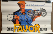 Affiche originale ancienne 1937 Cycles FAVOR Motos /RS265