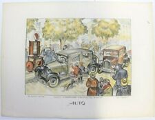 LITHO LITHOGRAPHIE AUTO 1930 AUTOMOBILE POMPE CHARIOT à ESSENCE AUTOMOBILIA 