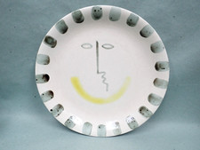 Grand plat en céramique minimaliste décor de visage - Vintage - 60 s