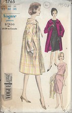 Patron De Couture Vintage Vogue Des Années 1950 B32" Manteau Et Robe (R708)