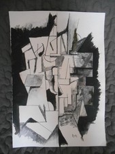 Composition cubiste gouache - gouache, et