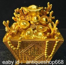 Ancien Copper chinois gilt Feng Shui Wealth Money Treasure Bowl statue