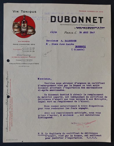 Facture 1947 quinquina - facture,