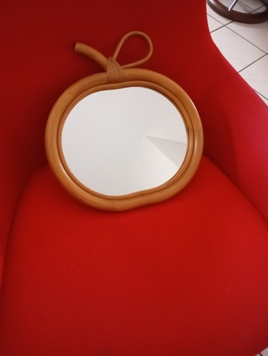 Ancien miroir rotin pomme - miroir,
