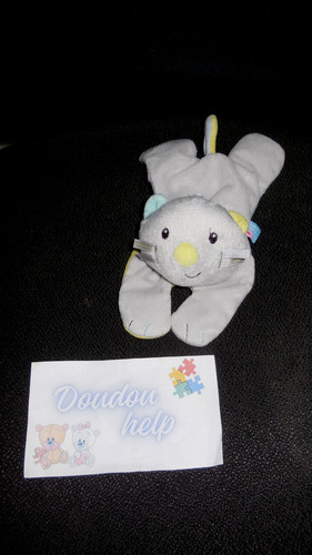 Doudou plat chat allongé gris - doudou,