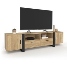 Meuble TV 200 cm PHOENIX 2 portes 2 tiroirs bois et noir