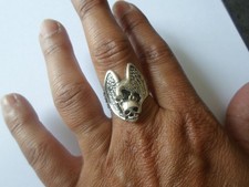 bague en argent massif, aigle et tête de mort, t. 62