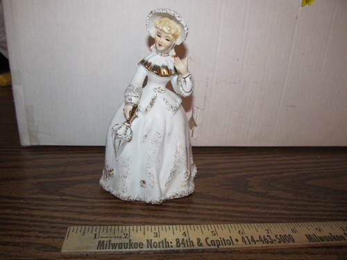 Lefton woman figurine - in, white