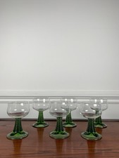Lot de 6 verres à pied vintage vert 25cl verre ancien rétro table pied large