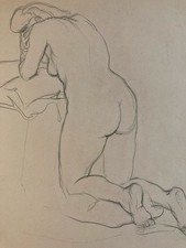 Beau Dessin 1900 Crayon Femme Nue Nu Prostituée dans le goût de Toulouse-Lautrec