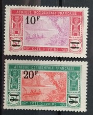 2 TIMBRES COTE D'IVOIRE AFRIQUE OCCIDENTALE FRANCAISE N° 79 À 80 NEUF(*)