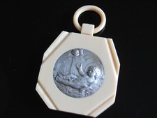 ART DECO - Médaille Médaillon de Berceau - Ange Putti - Bébé Baptème En Bakélite