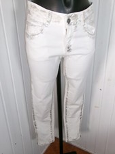 Pantalon 7/8 jeans Blanc tacheté argent taille haute stretch Huit Six Sept S/38