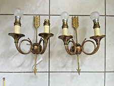 Ancien Paire Applique Murale Doré Style Empire Flèche Cor Chasse France