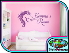 Chevaux Equitation B Personnalisé Mural Art Vinyle Autocollant Fille Lit Chambre
