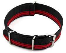 Bracelet montre NATO Nylon résistant rayé rouge/noir 18mm 20mm 22mm 24mm NEUF