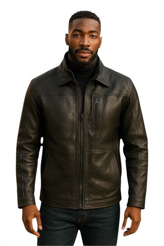 Veste cuir classique noire - en,
