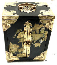 Jolie BOITE à bijoux 3 tiroirs bois laqué et laiton Chine coffret