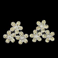 925 Argent Sterling Jaune Saphir Diamant Rond Coupe Fleur Boucles D'Oreilles