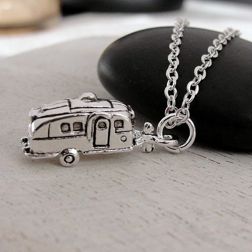 Silver camper necklace - silver,