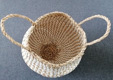 Panier en jonc de mer Tressé Avec Poignée Pliable 20X26 Cm Blanc Beige Rond