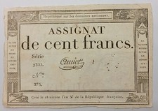 Billet ASSIGNAT DE CENT FRANCS 1795 Signé  AMIOT (Signature N°01/50)