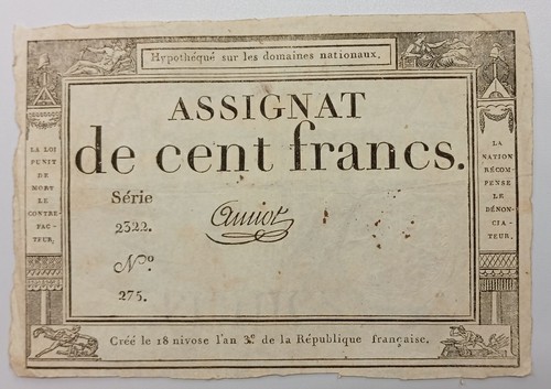 Billet assignat cent francs - de,