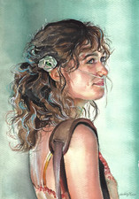 portrait belle jeune fille peinture originale A4 aquarelle  