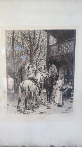 Gravure ancienne une halte - gravure, halte"