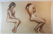 Etudes de nus d'atelier, NUS FEMININS, DESSIN ORIGINAL, FUSAIN