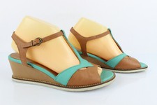 KICKERS Sandales Talons Compensés Cuir Marron et Turquoise T 40 Très bon état