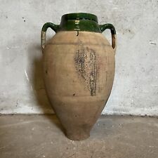 Poterie Ancienne Vernissée Verte Jarre Vase En Terre Cuite 