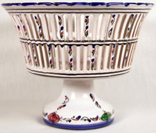 XXe Coupe à Fruits Ajourée / Centre de Table Faïence Porcelaine décor Floral ART