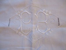 Retour de drap N°93 ancien fil de lin monogramme PB 80 X 230 Cm Belle découverte