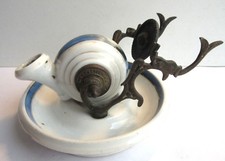 RARE encrier siphoïde à bascule, escargot, porcelaine de Paris, armature bronze